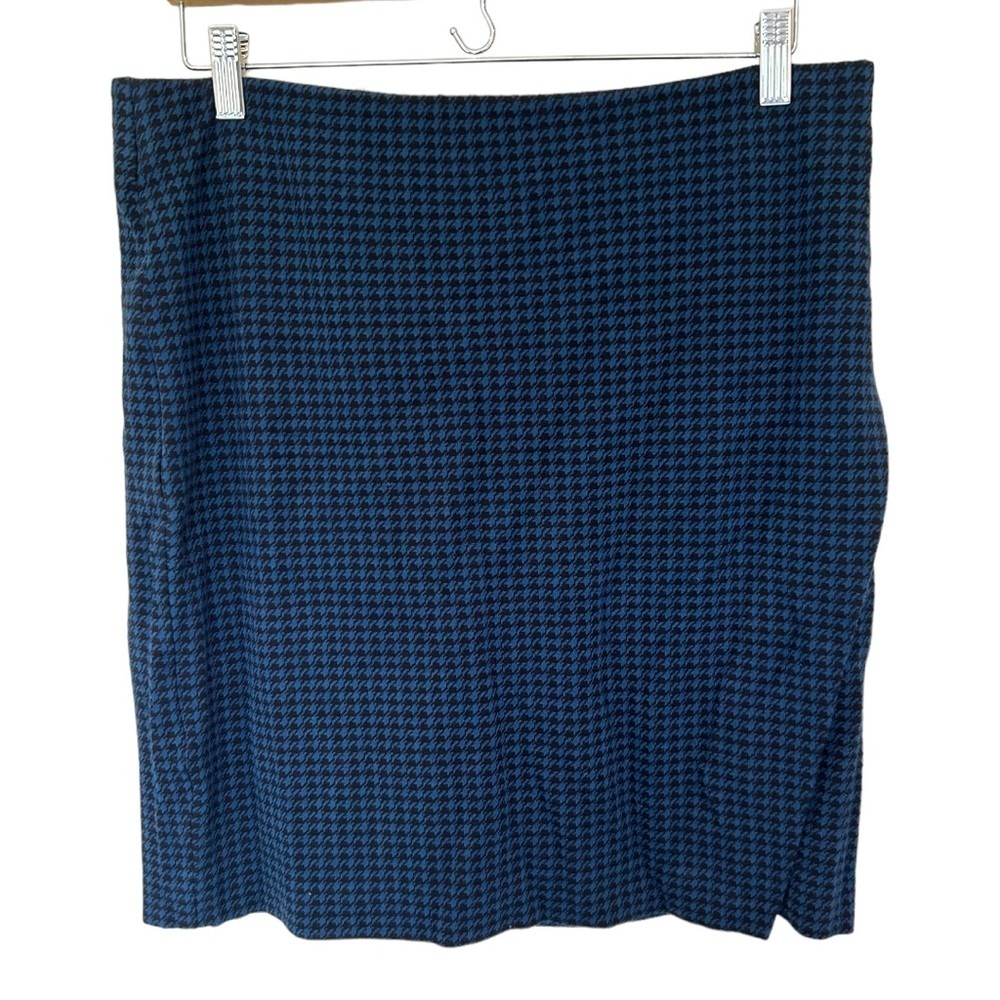 J. Jill Blue and Black Houndstooth Ponte Knit Faux Wrap Skirt Size Mediu…